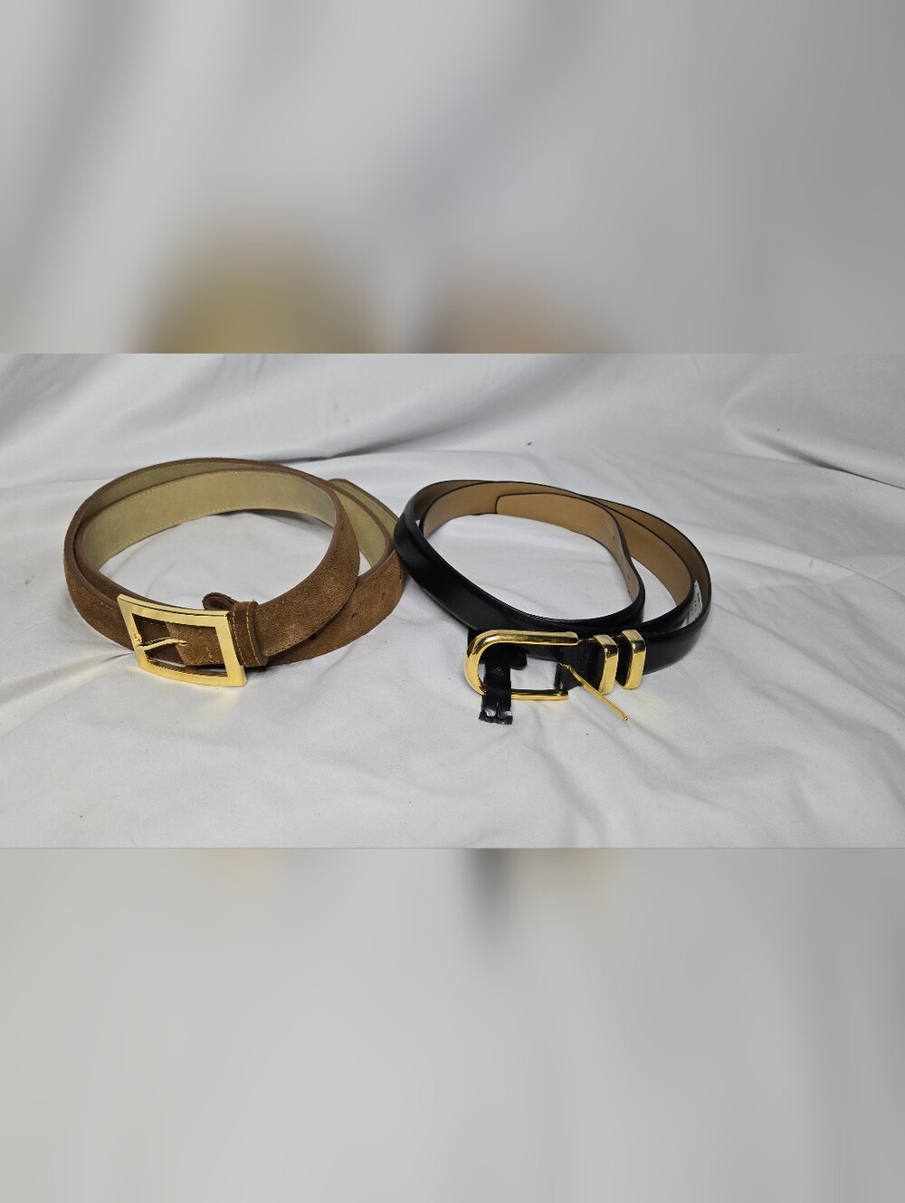 Lane Bryant Brown Suede Belt and Black Leather Belt with Gold Buckles